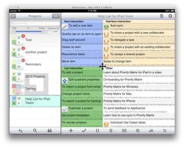 Priority matrix screenshot