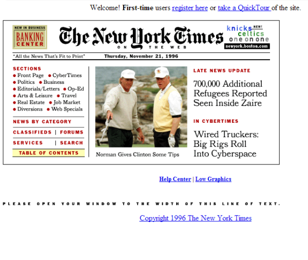 NY Times design at launch