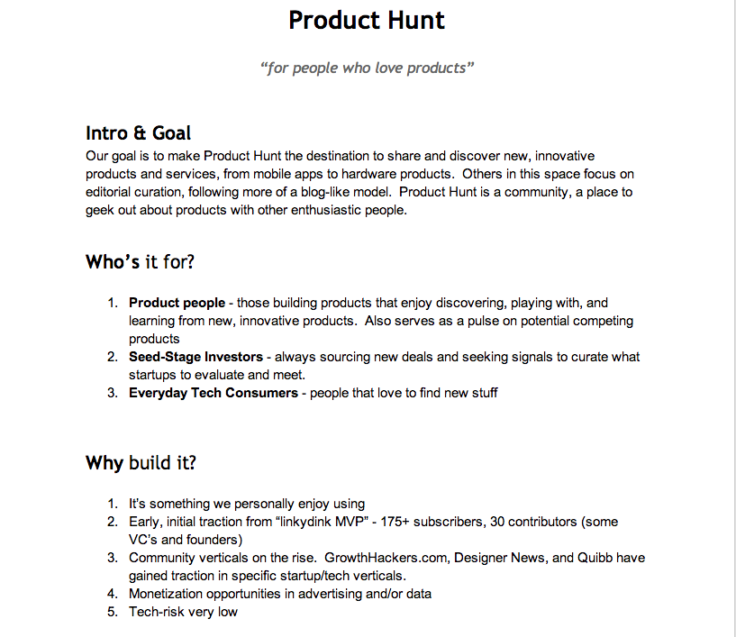 ProductHunt product requirements document