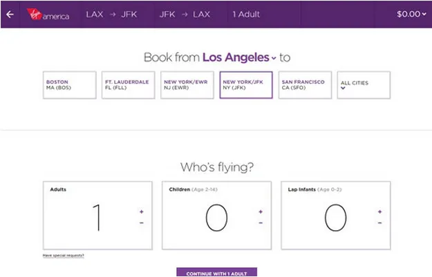 Virgin Atlantic Booking Form UI Pattern