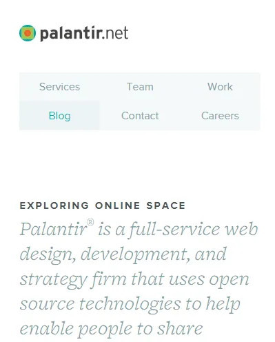 Screenshot of Palantir’s mobile navigation