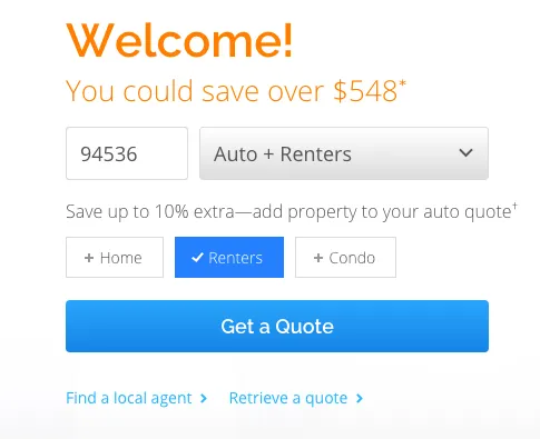 Web form that offers to save people money if they enter their ZIP code, type of insurance, etc.