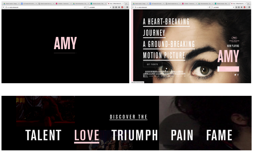 Screenshots of the movie site for ‘Amy’