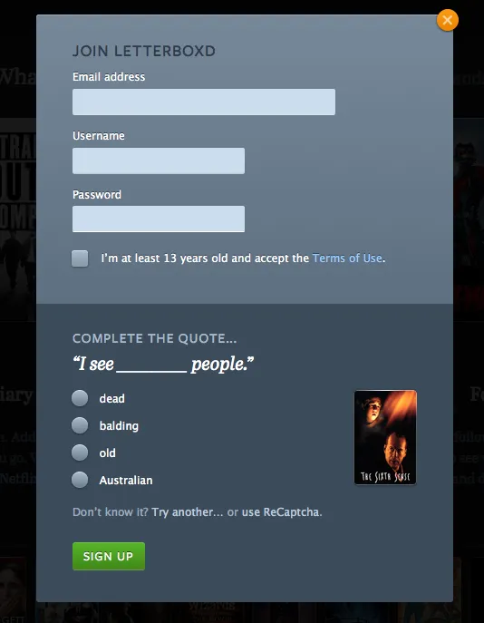 Screenshot of Letterboxd user interface