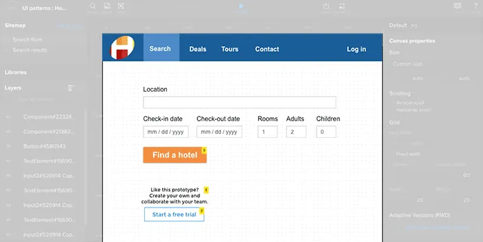 Hotel search form UI pattern