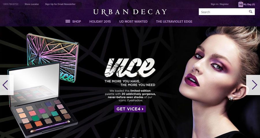 Screenshot of Urban Decay’s website