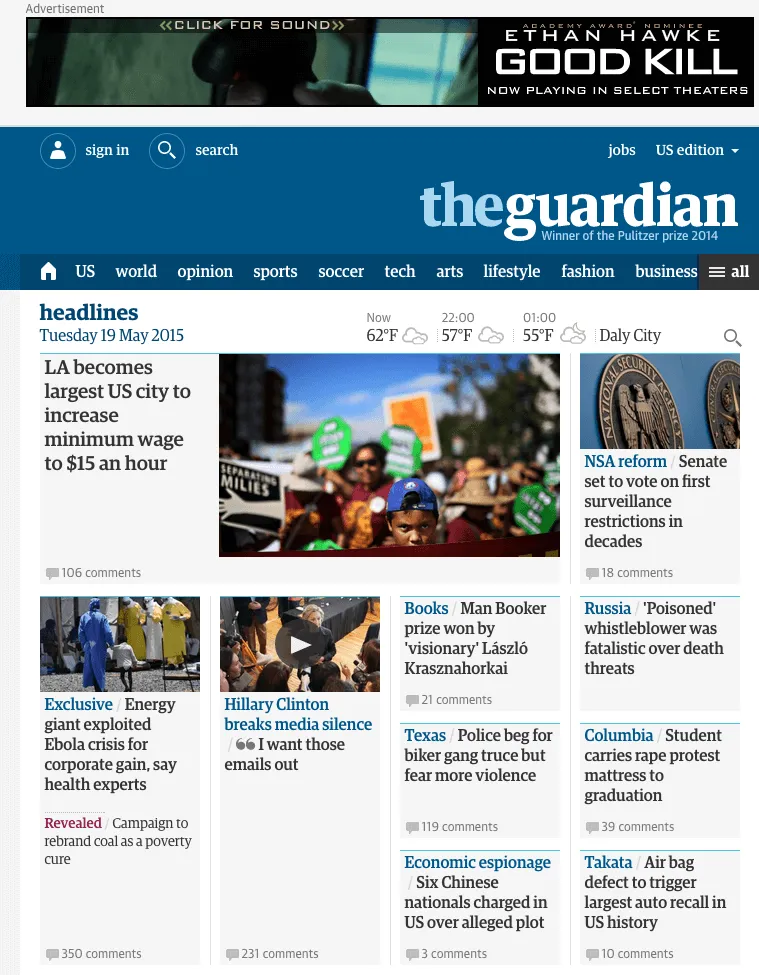 Screenshot of the Guardian website.
