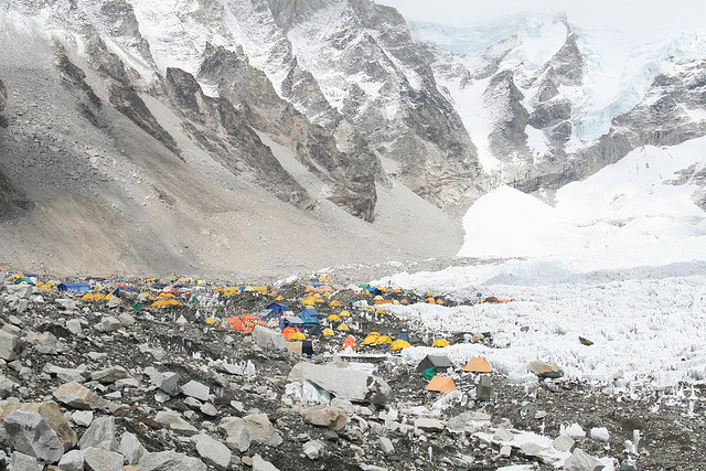 Photo of a high mountain base camp