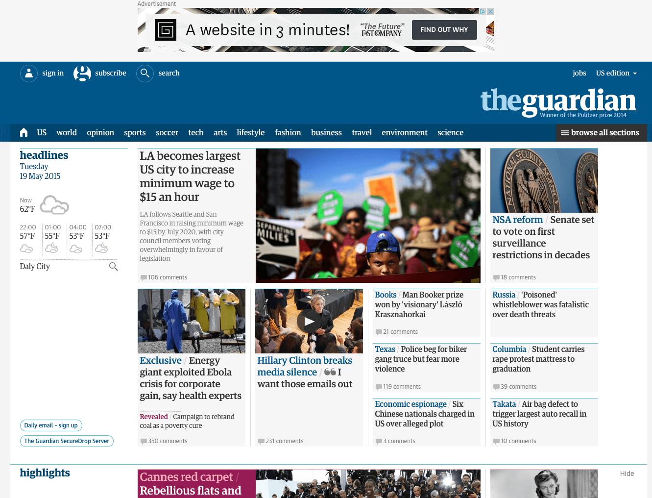 Screenshot of the Guardian website.