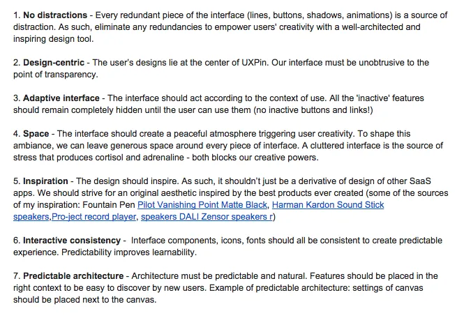 Screenshot of principles