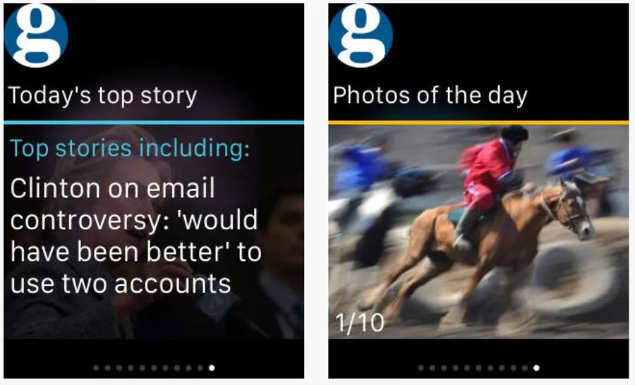 Screenshots of the Apple Watch user interface