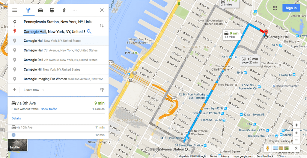 Screenshot of Google Maps’ user interface