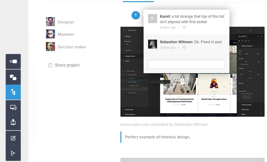 Screenshot of giving feedback in UXPin