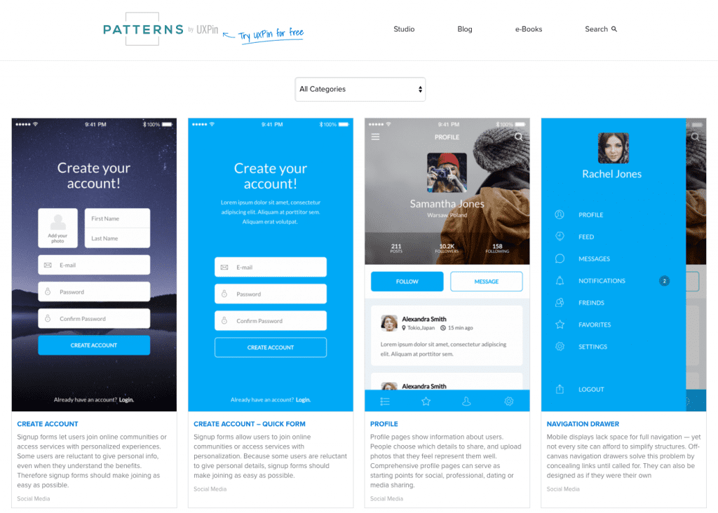 Screenshot of UXPin’s patterns website design
