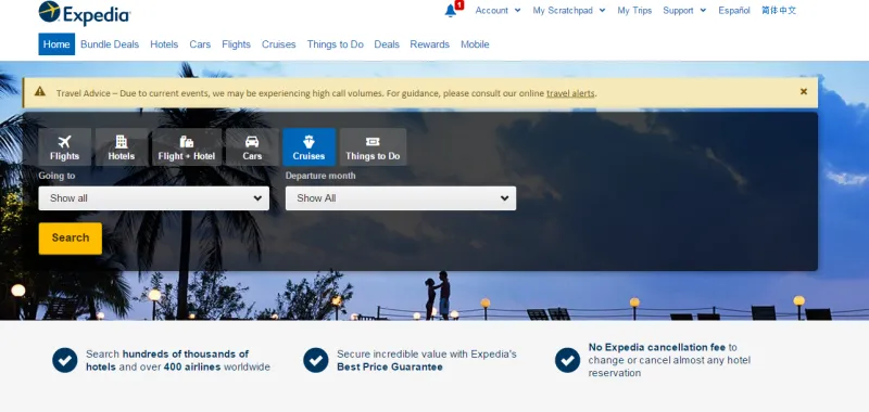 Screenshot of Expedia’s website design