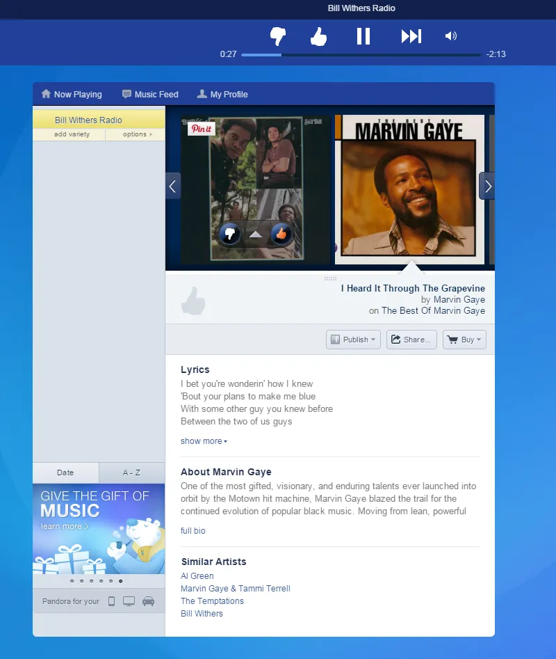 Screenshot of Pandora’s web app