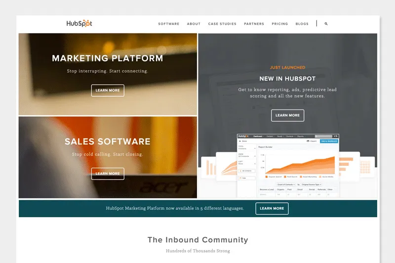 HubSpot homepage redesign 2016