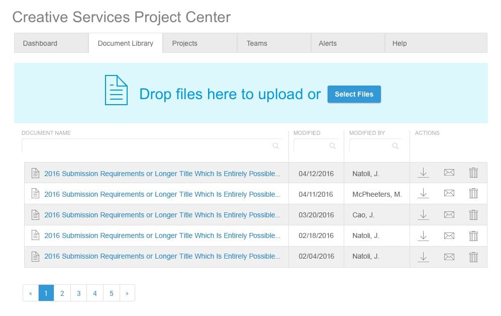 Prototype of document management platform in UXPin