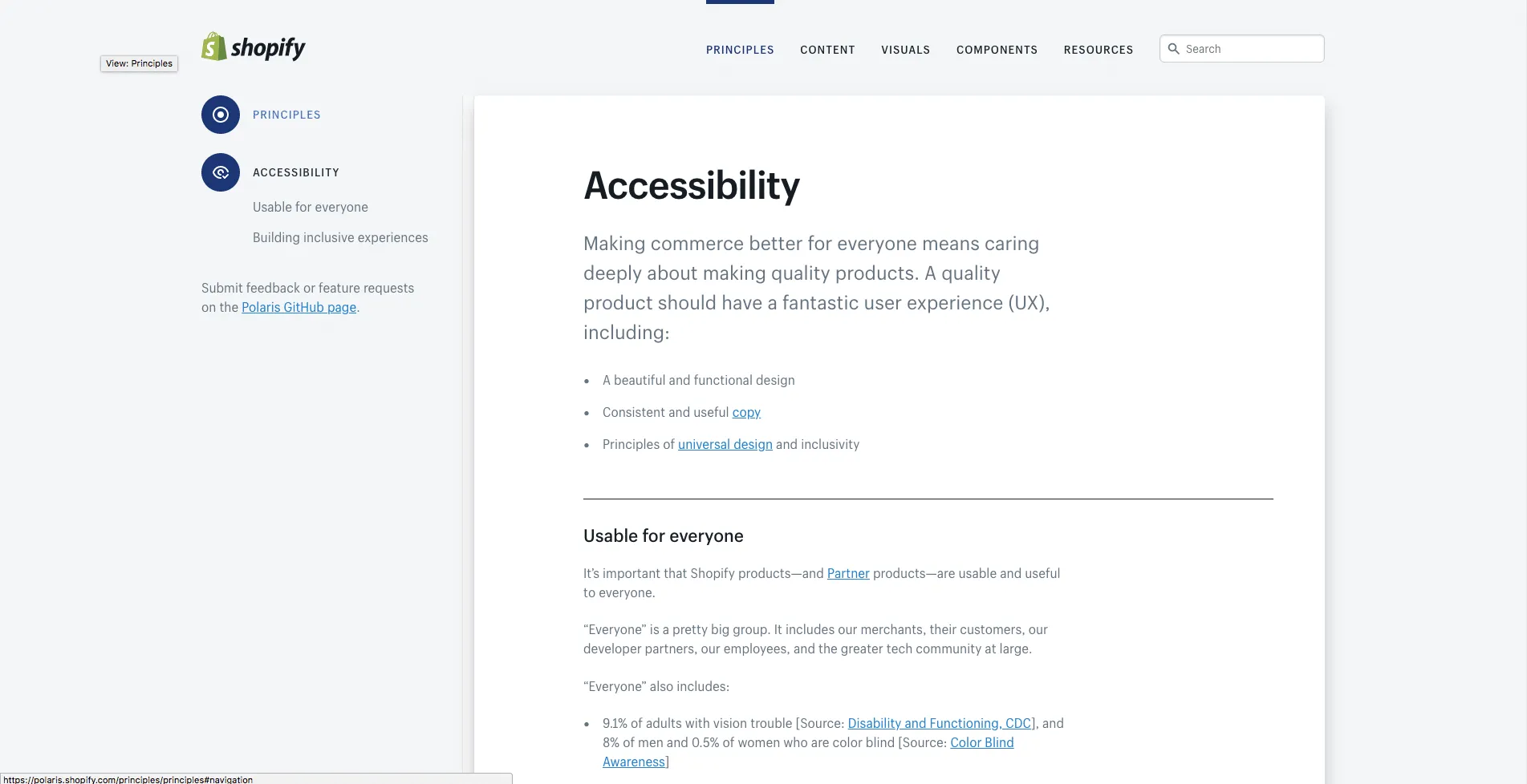 Principles for accessibility