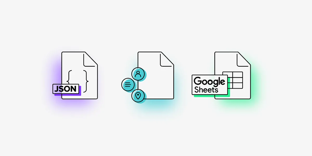 Data from our content bundles, JSON or Google Sheets