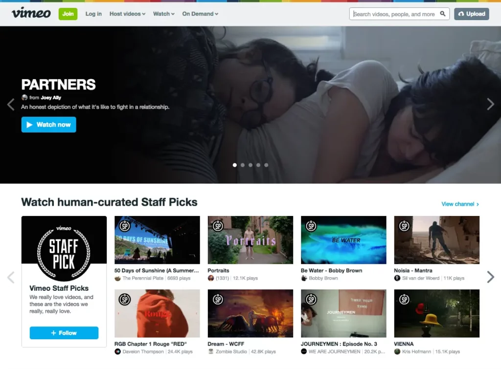 vimeo list ui design