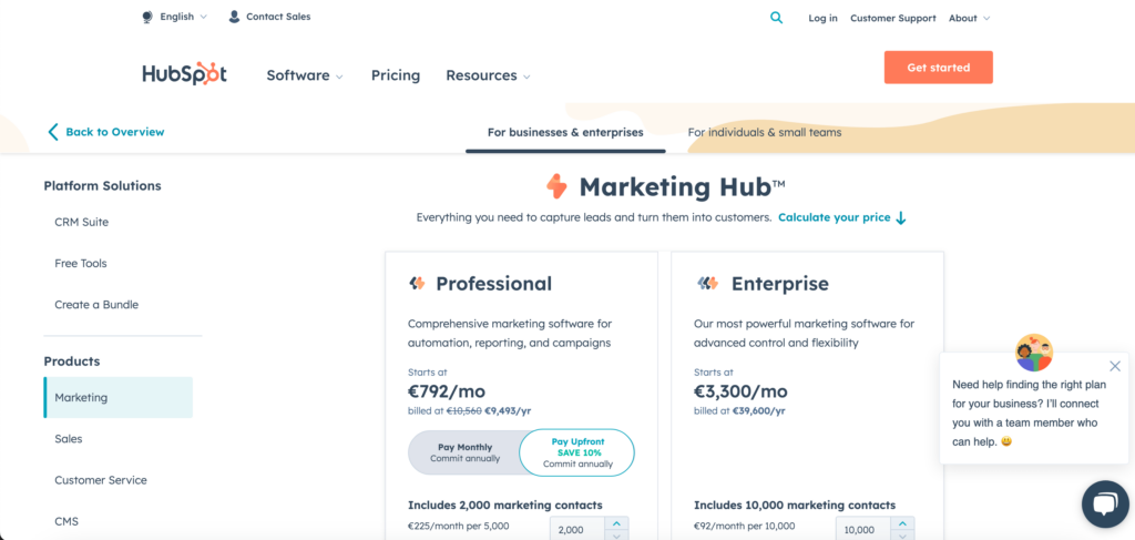 hubspot pricing design