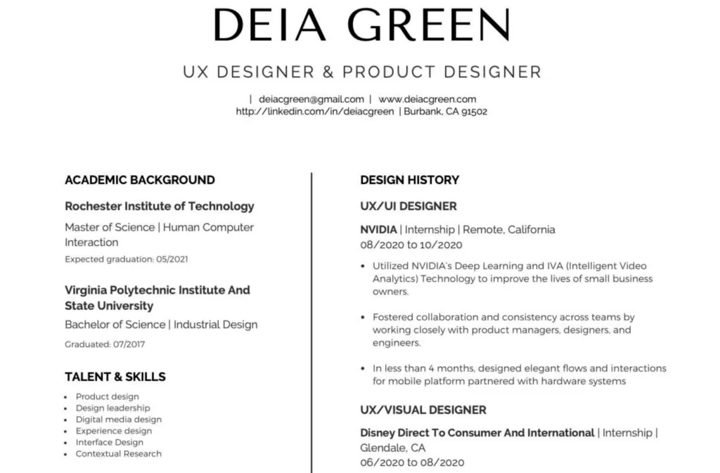 Design resume example