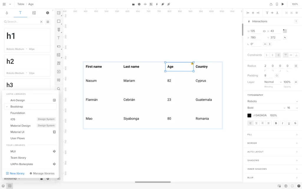 data modern ui table styles