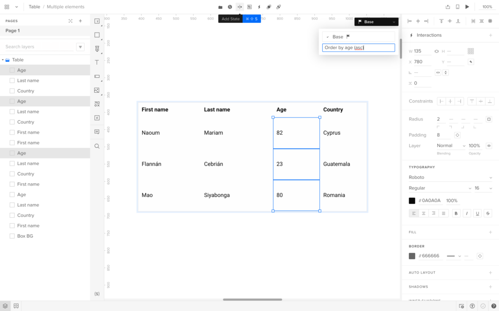 table ux sorting