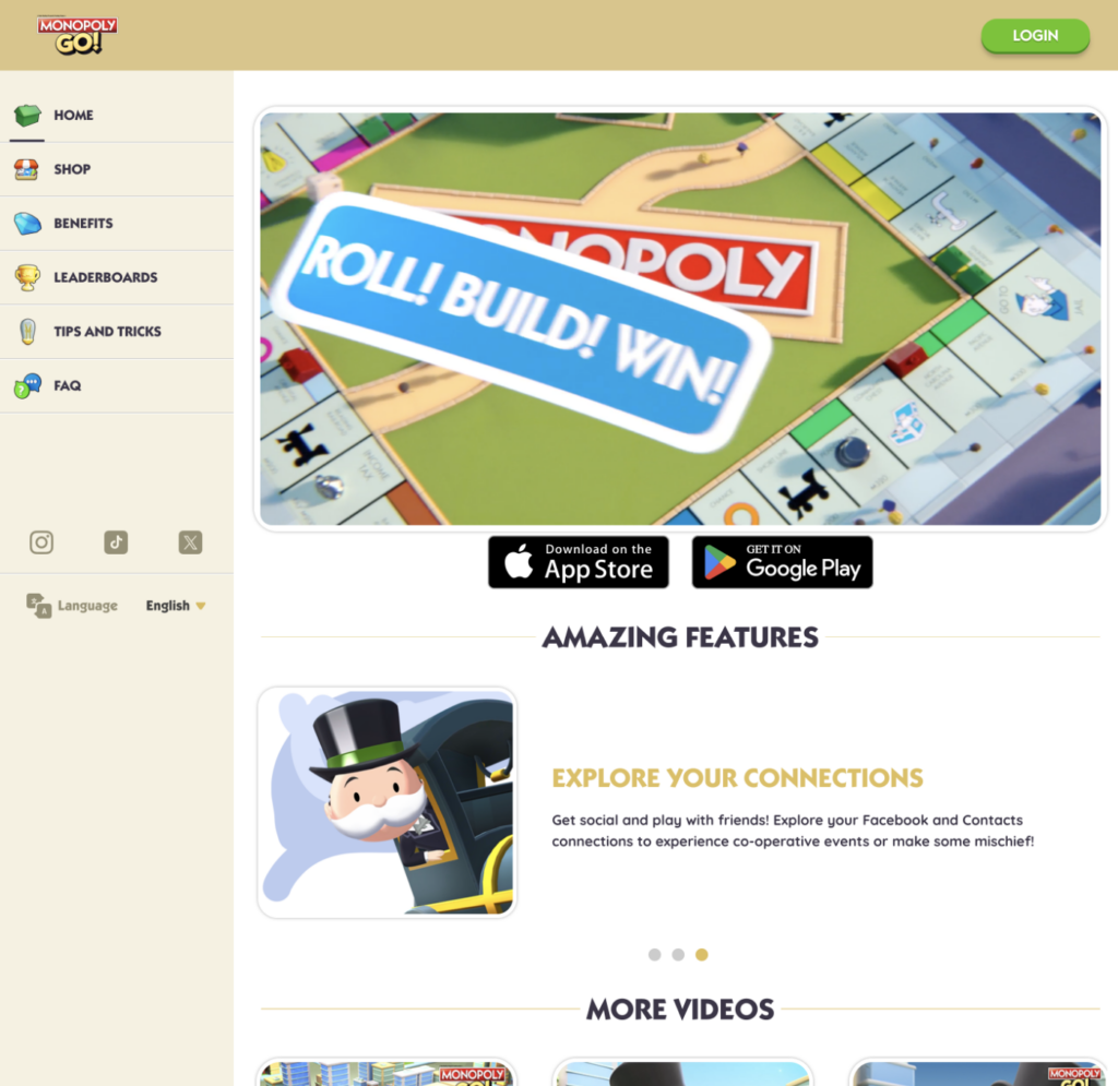 monopoly go landing page example