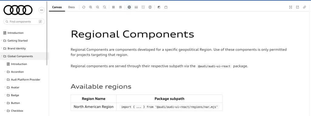 Audi Storybook components example