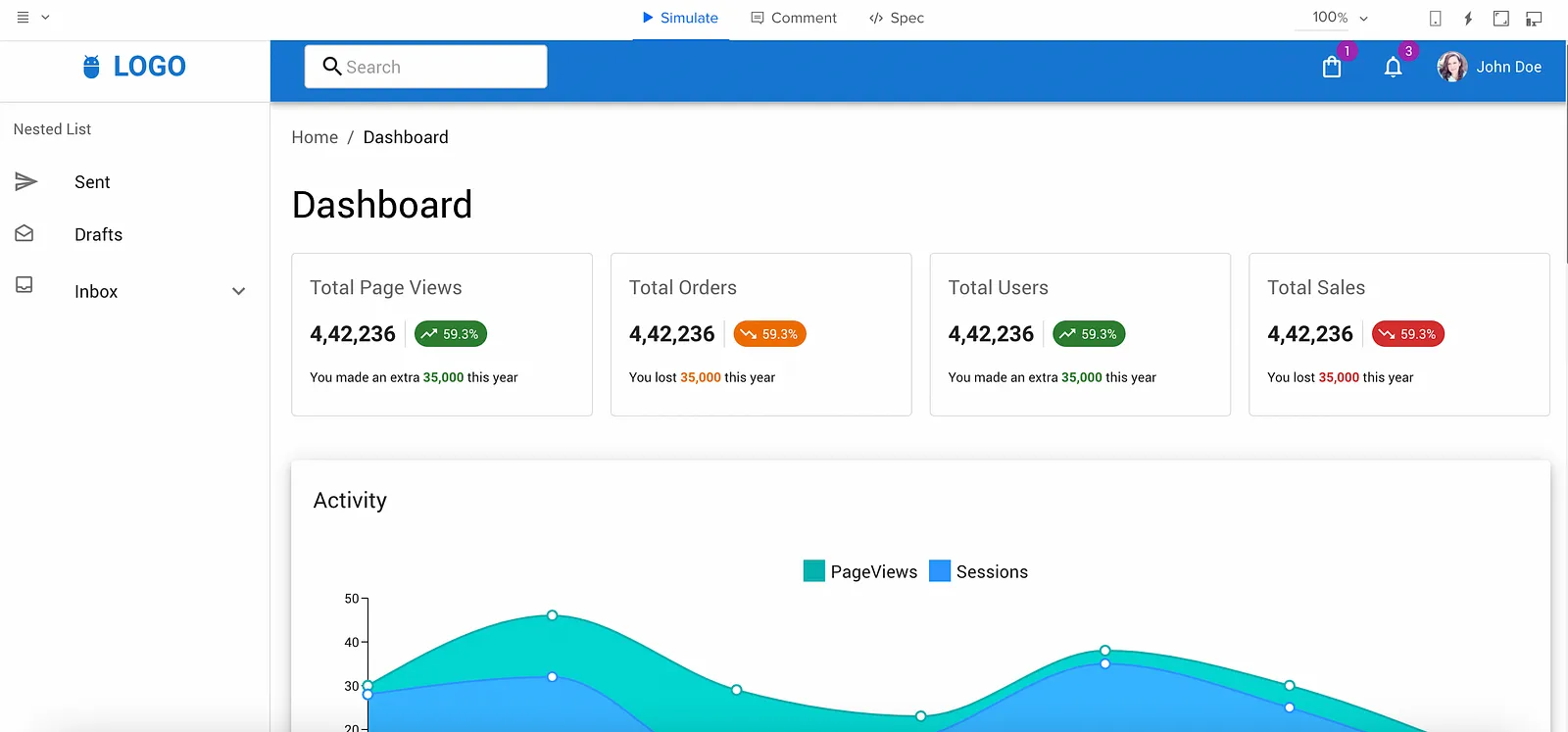 dashboard web app