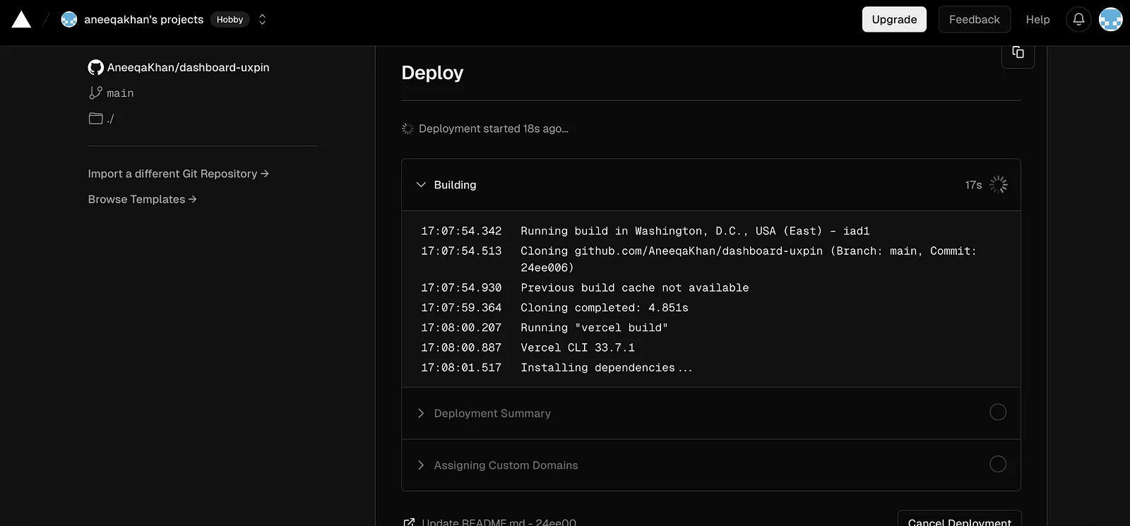 vercel deployment queue