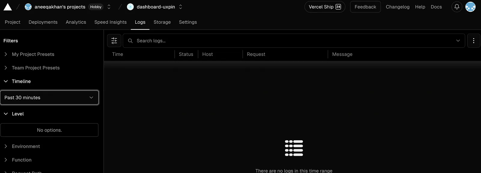 vercel deployment logs