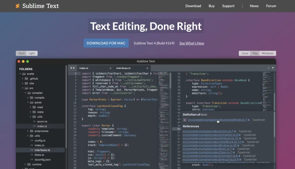 sublime text screenshot in the article about best code ediotrs