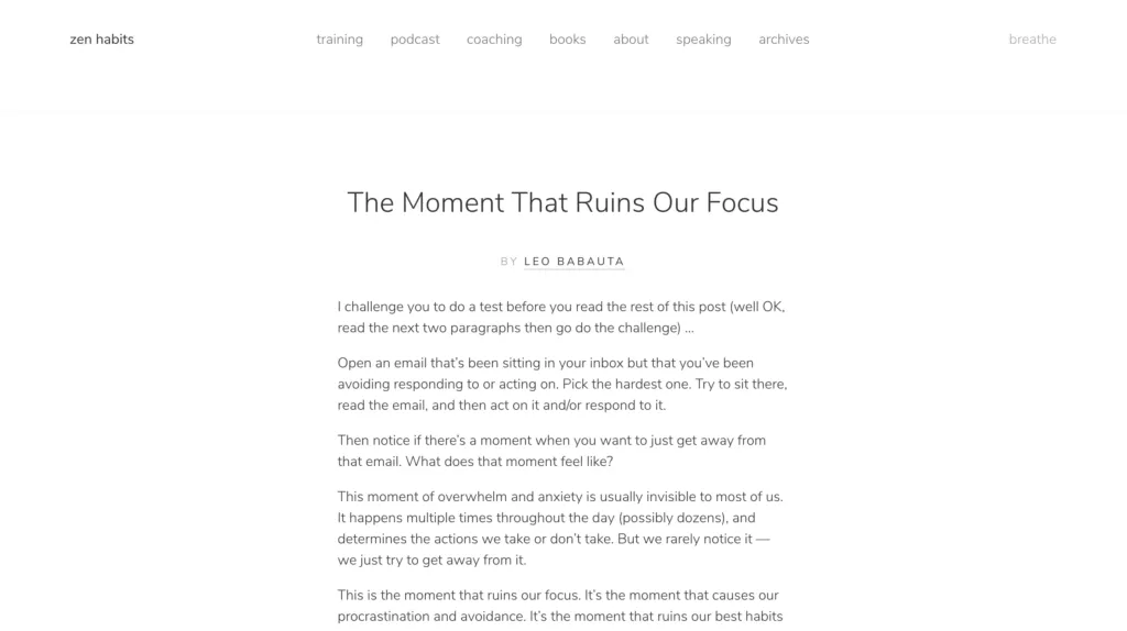 zen habits blog layout